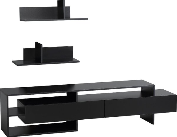 DecHome Parete Attrezzata Moderna Mobile TV + 2 Mensole in Legno Dimensioni 180x33.5x42 cm colore Nero