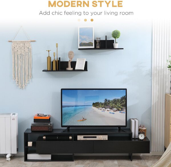 DecHome Parete Attrezzata Moderna Mobile TV + 2 Mensole in Legno Dimensioni 180x33.5x42 cm colore Nero