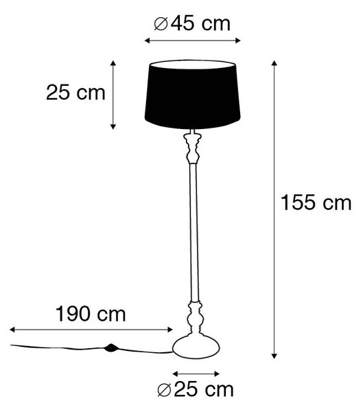 Lampada da terra rustica grigia con paralume in lino nero - Classico