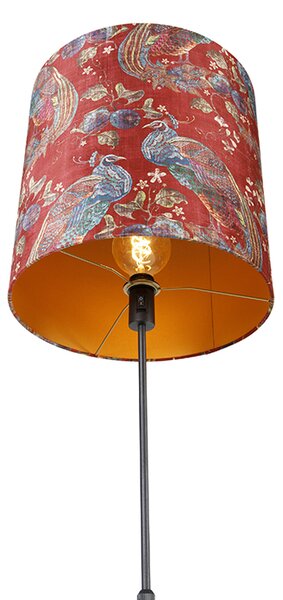 Lampada da terra con paralume nero design pavone rosso 40 cm - Parte