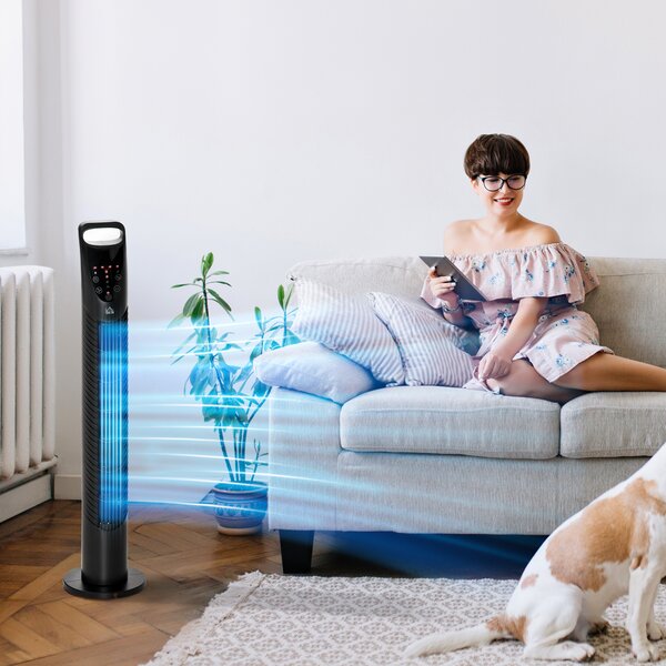 HOMCOM Ventilatore a Torre Oscillante con Telecomando fino a 5m | 3 Livelli Velocità | Silenzioso | Ф18 x 78.5A cm, Nero|Aosom