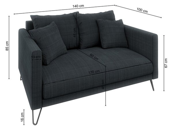 Divano grigio scuro con rivestimento in ciniglia 140 cm Freya – Ropez