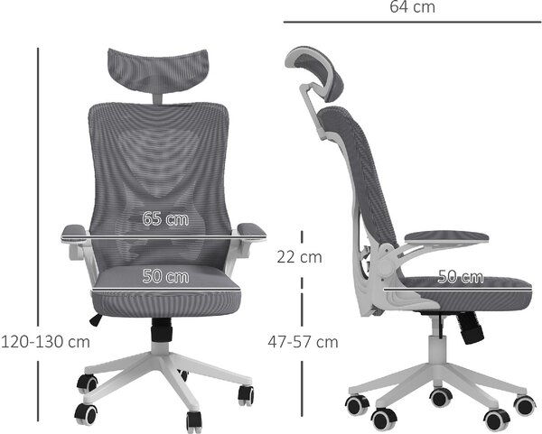 DecHome Sedia Ergonomica con Ruote e Braccioli Reclinabile con Poggiatesta colore Grigio/Bianco