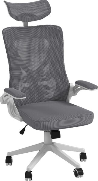 DecHome Sedia Ergonomica con Ruote e Braccioli Reclinabile con Poggiatesta colore Grigio/Bianco