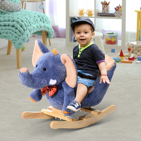 HOMCOM Cavallo a Dondolo Morbido in Legno Elefante per i Bambini 60x33x45cm|Aosom