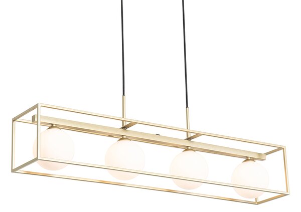 Lampada a sospensione di design oro con vetro bianco 4 luci - Aniek