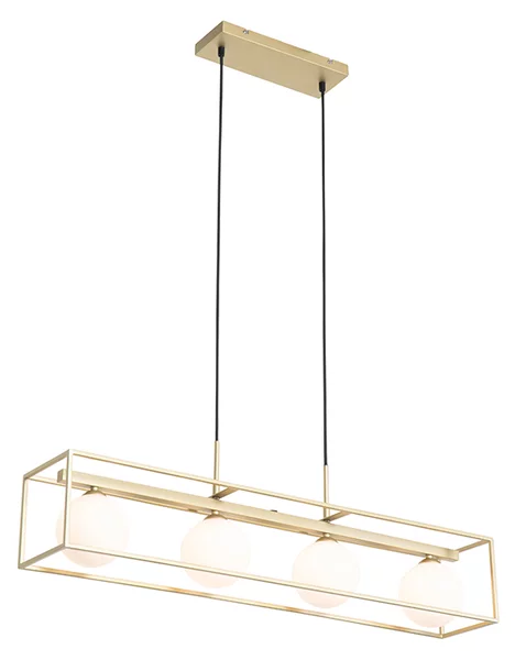 Lampada a sospensione di design oro con vetro bianco 4 luci - Aniek