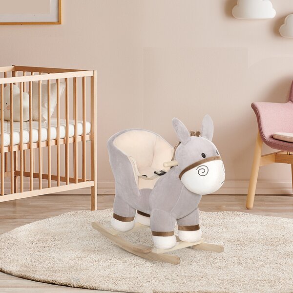 HOMCOM Cavallo a Dondolo Forma Asino per Bambini 18-36 Mesi Seduta Imbottita con Suono e Batterie Grigio Max.carico 40kg|Aosom.it