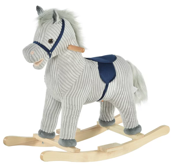 HOMCOM Cavallo a Dondolo in Peluche, Grigio, con Suoni, Gioco Affascinante per Bambini 3-6 Anni, 73x35x64cm|Aosom