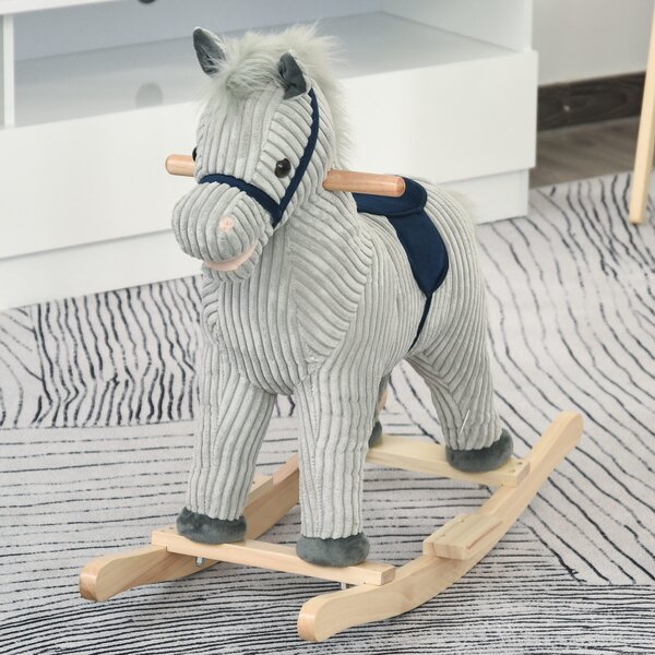 HOMCOM Cavallo a Dondolo in Peluche, Grigio, con Suoni, Gioco Affascinante per Bambini 3-6 Anni, 73x35x64cm|Aosom