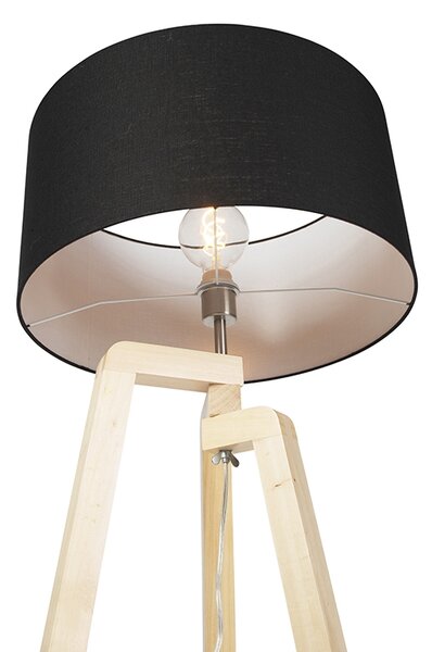 Lampada da terra moderna in legno con paralume nero 45 cm - Puros