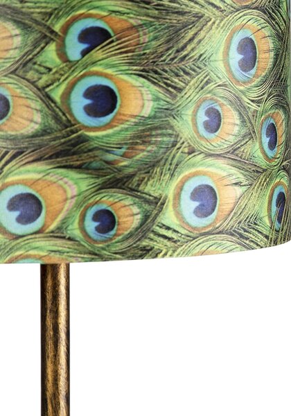 Lampada da terra vintage oro con paralume pavone 40 cm - Simplo