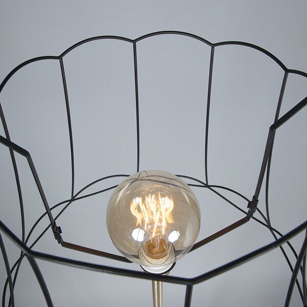 Lampada da terra retrò in ottone con paralume Granny Frame nero 45 cm - Kaso