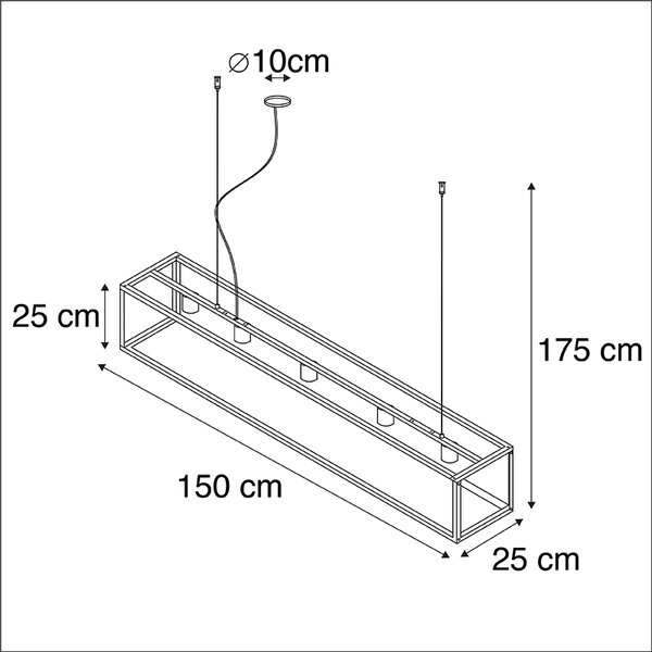 Lampada a sospensione rettangolare moderna nera 5 luci - Cage