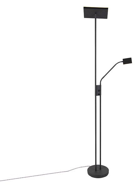 Lampada da terra moderna nera con LED e dimmer con luce di lettura - Jazzy