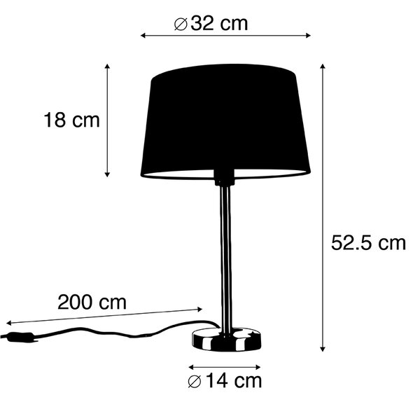 Lampada da tavolo moderna in acciaio con paralume nero 35 cm - Simplo