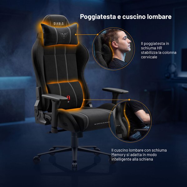 Sedia gaming in tessuto nera Diablo X-One 2.0 Burned Black Normal
