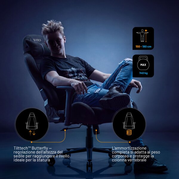 Sedia gaming in tessuto nera Diablo X-One 2.0 Burned Black Normal