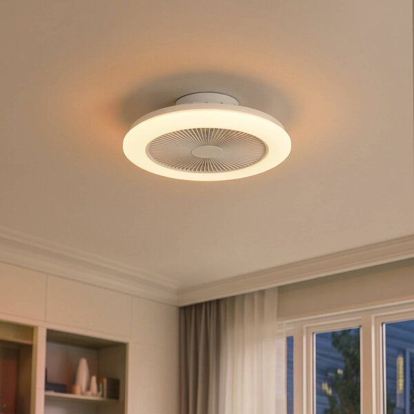 Ventilatore da soffitto LED Lindby Vedin, bianco, DC, Ø 45 cm, RGBW Vedin Lindby, dimmerabile, Bianco / Opale, Soggiorno / Sala da pranzo, Plastica, Moderno