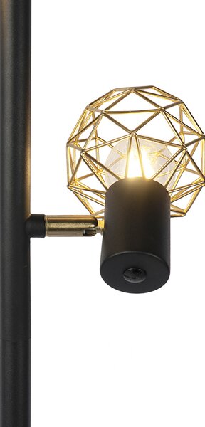 Lampada da terra di design nera con oro 3 luci orientabili - Mesh