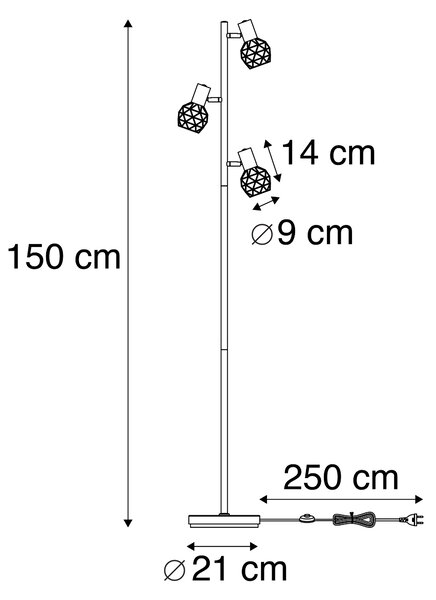 Lampada da terra nera orientabile 3 luci - MESH