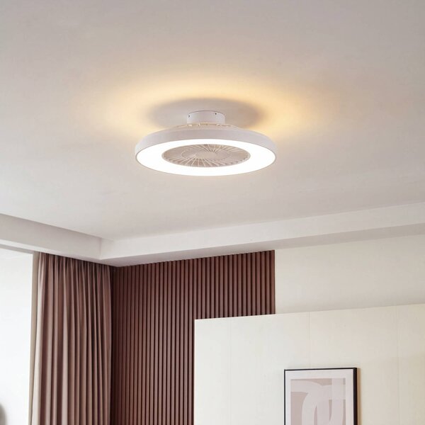 Ventilatore da soffitto LED Lindby Teleo, Ø 58 cm, bianco, alimentazione CC, Teleo Lindby, dimmerabile, Bianco / Opale, Soggiorno / Sala da pranzo, Plastica, Moderno