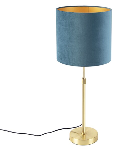 Lampada da tavolo oro / ottone con paralume in velluto blu 25 cm - Parte