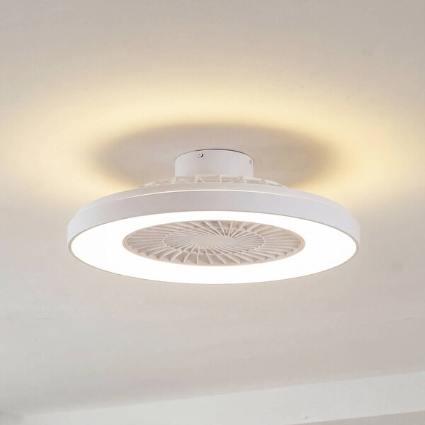 Ventilatore da soffitto LED Lindby Teleo, Ø 58 cm, bianco, alimentazione CC, Teleo Lindby, dimmerabile, Bianco / Opale, Soggiorno / Sala da pranzo, Plastica, Moderno
