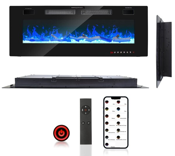 Camino elettrico da incasso Peviasot, dimensioni 127 x 46 x 8 cm, con controllo tramite app e touch screen