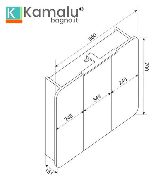 Kamalu specchio bagno contenitore 85 cm con faretto led | lac-ares-85