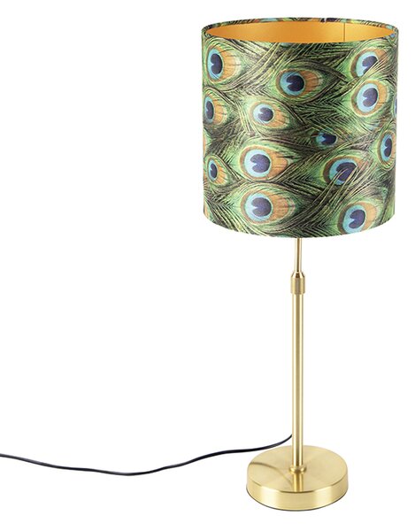 Lampada da tavolo oro / ottone con paralume in velluto pavone 25 cm - Parte