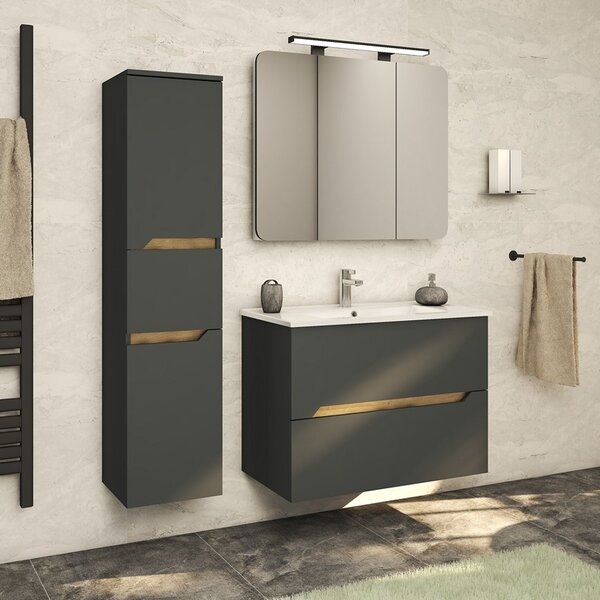 Kamalu specchio bagno contenitore 85 cm con faretto led | lac-ares-85