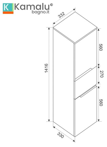 Colonna bagno sospesa colore nero grafite opaco 142 cm| LAC-ARES - KAMALU