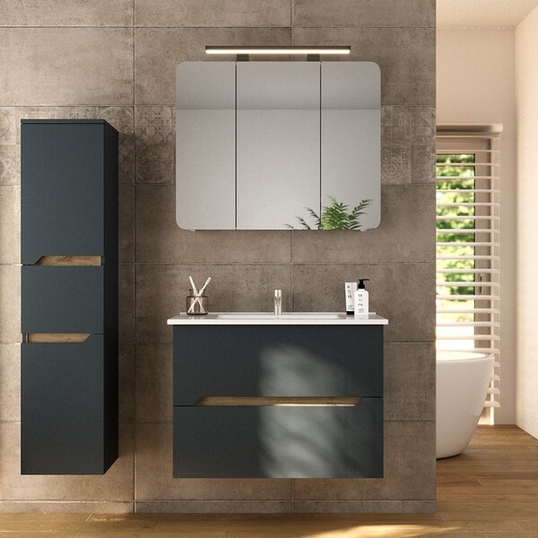 Kamalu composizione bagno sospesa 85 cm colore nero grafite matt | lac-ares-85