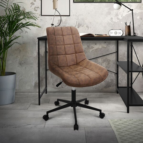 Sedia da ufficio ML-Design, marrone, in Pelle finta, con struttura in metallo, imbottita, con schienale regolabile in altezza, girevole a 360°, ergonomica, per l'ufficio a casa o in azienda