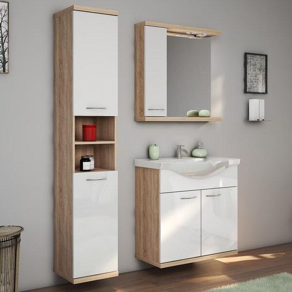 Kamalu mobile bagno a terra o sospeso 80 cm bicolore bianco e legno chiaro | lac-estia-80