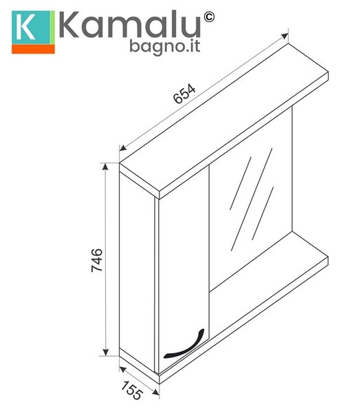 Specchio bagno 65 cm contenitore bicolore bianco e legno chiaro | LAC-ESTIA-65 - KAMALU