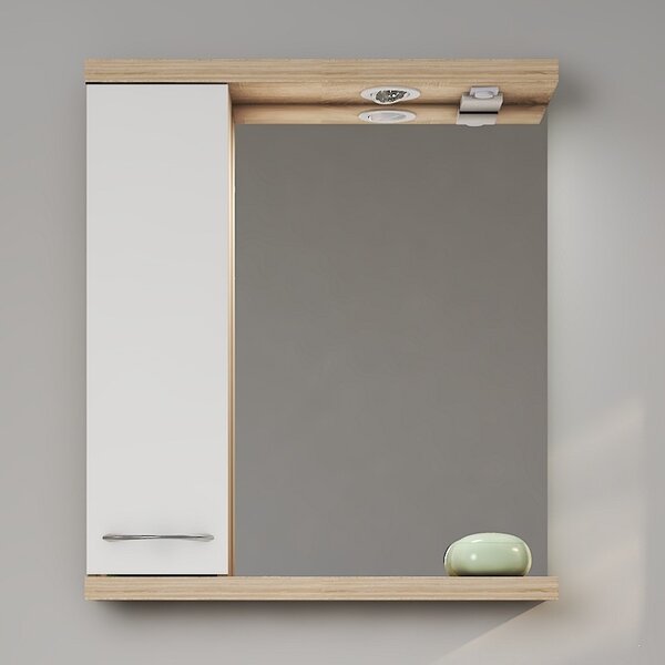 Kamalu composizione bagno a terra o sospesa 65 cm bicolore bianco e legno chiaro | lac-estia-65