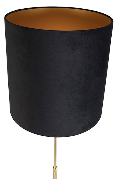 Lampada da terra oro/ottone con paralume in velluto nero 40/40 cm - Parte