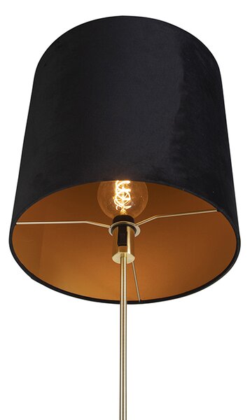 Lampada da terra oro/ottone con paralume in velluto nero 40/40 cm - Parte