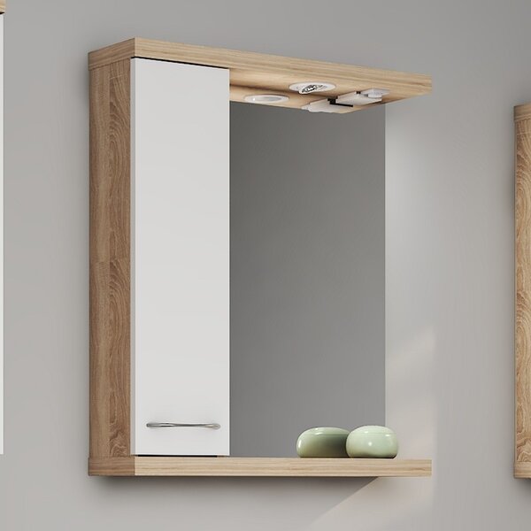 Kamalu composizione bagno a terra o sospesa 65 cm bicolore bianco e legno chiaro | lac-estia-65