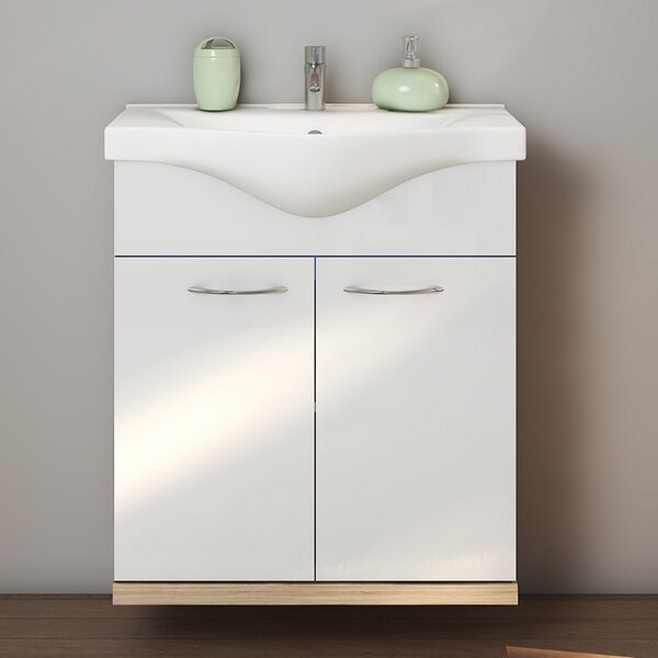 Kamalu mobile bagno a terra o sospeso 65 cm bicolore bianco e legno chiaro | lac-estia-65
