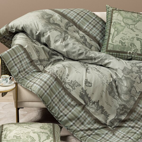 Plaid 130X170 Geo Tartan Green UNICA Raso Di Cotone Caleffi
