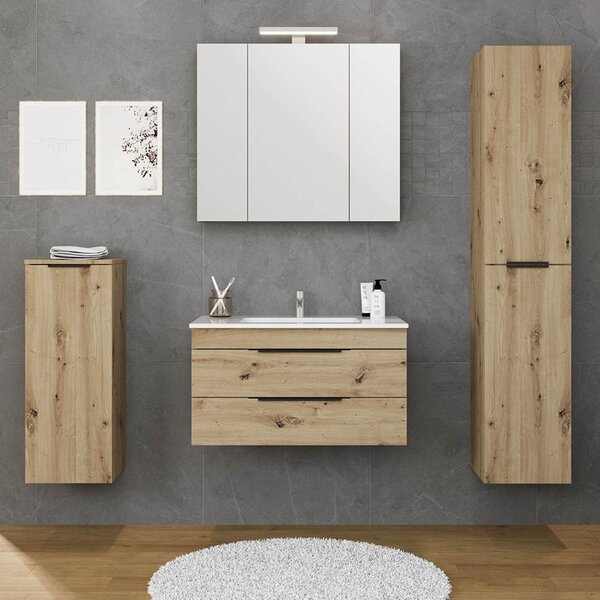 Kamalu mobile bagno sospeso 80 cm in rovere naturale spazzolato grezzo | lac-efesto-80
