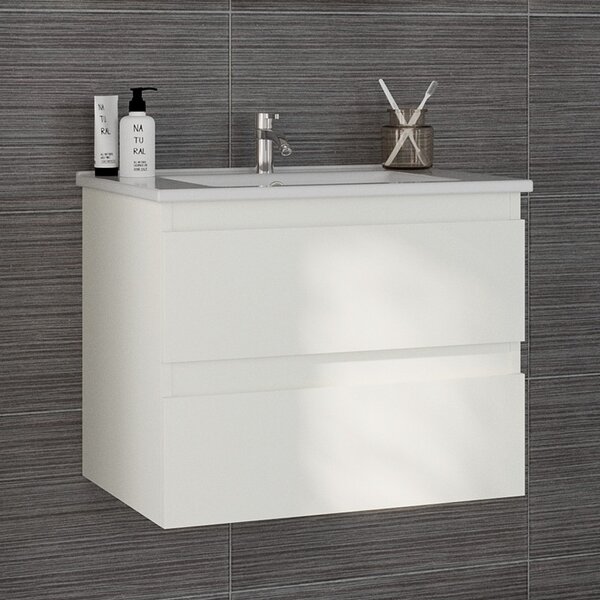 Mobile bagno sospeso 65 cm colore bianco opaco | LAC-EOLO-65 - KAMALU