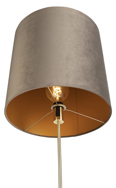 Lampada da terra oro/ottone con paralume in velluto tortora 40/40 cm - Parte
