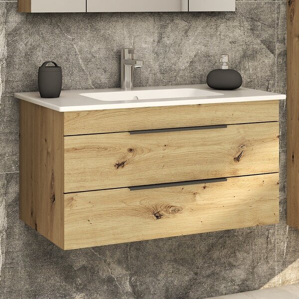 Kamalu mobile bagno sospeso 80 cm in rovere naturale spazzolato grezzo | lac-efesto-80