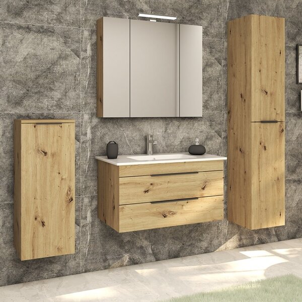 Kamalu mobile bagno sospeso 80 cm in rovere naturale spazzolato grezzo | lac-efesto-80