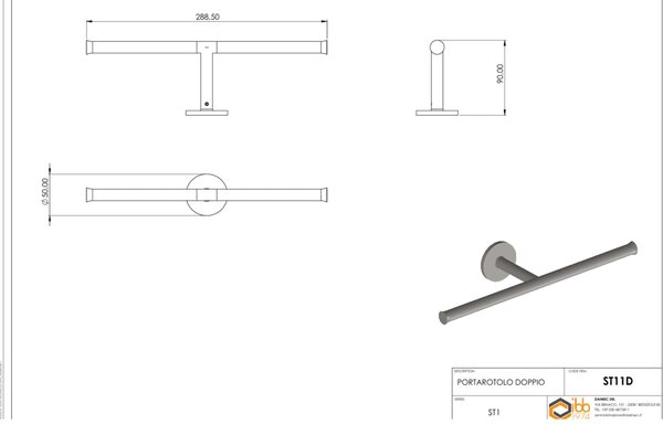 Portarotolo per carta igienica e o Porta salviette doppio MODELLO ST Dimensioni 28,8x9xh 5 cm finitura inox lucido