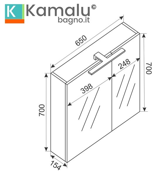 Specchio bagno contenitore 65 cm colore bianco opaco | LAC-EOLO-65 - KAMALU
